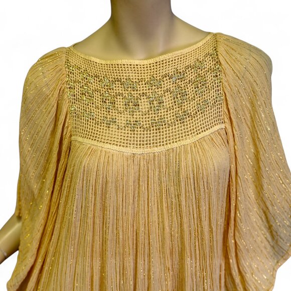 Vintage 1970s Gauze Cotton Dress with Metallic Threads - Picture 7 of 15